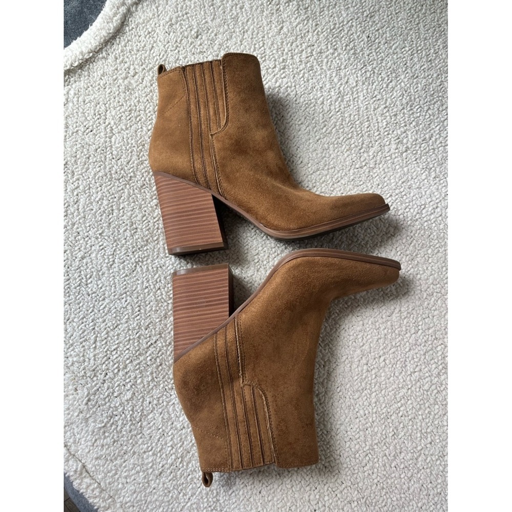 Indigo Rd Womens Brown Faux Suede Pointed Toe Block‎ Heel Ankle Boots Size 10M